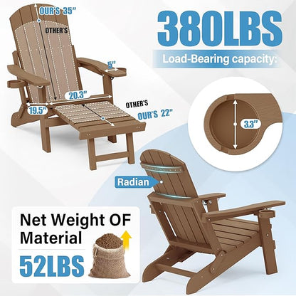 YEFU Adjustable Adirondack Chair with Retractable Ottoman Set of 8,Folding Adirondack Chair with 2 Cup-Holders, Outdoor Chairs with Footrest,Weather Resistant Fire Pit Chairs,for Patio Lawn(Teak)