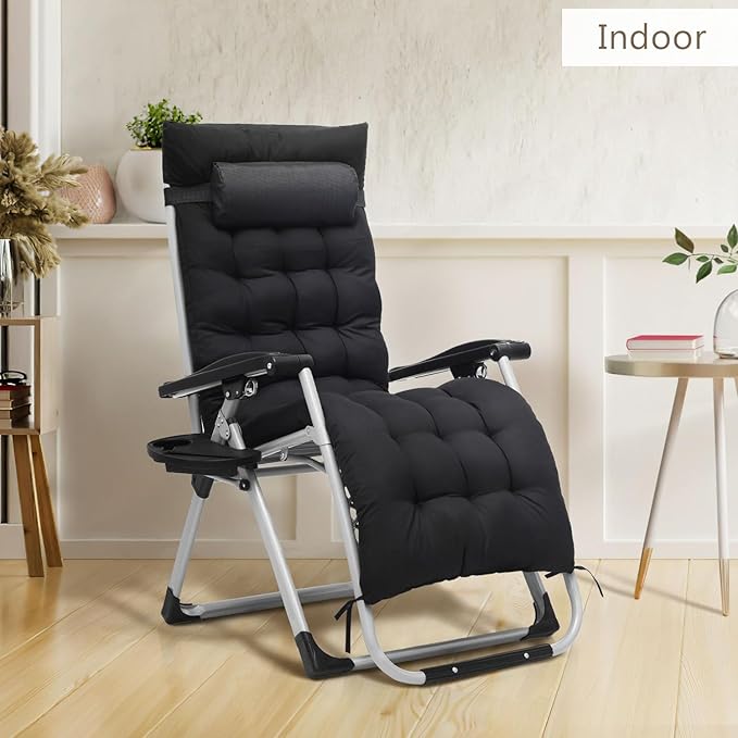 Zero Gravity Chair, Portable Folding Reclining Lounge Chairs with Adjustable Cushion and Cup Holder Trays for Outdoor - Photo 6