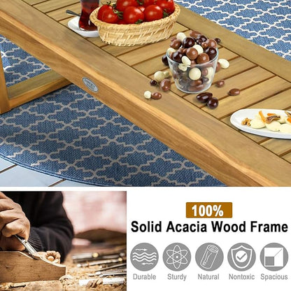 Tangkula 52" Acacia Wood Outdoor Bench Set of 2, Wood Patio Dining Bench with Slatted Seat, Wooden Backless Garden Bench for Outdoors & Indoors, Outside Bench for Deck, Poolside, Yard & Porch