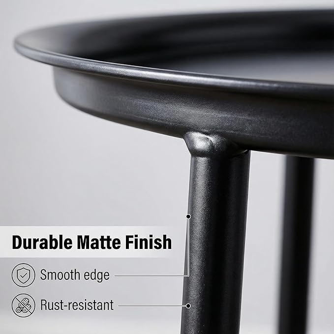 2 PCS Small Outdoor Side Table, 2-Tier Round Metal Patio Table, Accent Table Waterproof, Weather Resistant End Table for Yard Porch Pool Balcony Garden Bedside