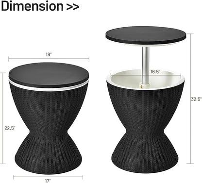 Tangkula Outdoor Cool Bar Table, Rattan Patio 8 Gallon Beer and Wine Cooler, All-Weather Ice Bucket w/Height Adjustable Top, Drainage Plug, 3-in-1 Cocktail Coffee Table for Party, Picnic (Black)