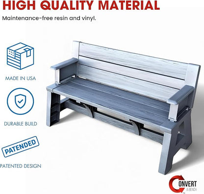 Convert-a-Bench Gen 1 2-in-1 Outdoor Convertible Bench to Picnic Table | Space-Saving, Weather-Resistant Patio Furniture for Yard, Deck, Garden | Easy Assembly & Durable - 1 Bench/Order Platinum Gray