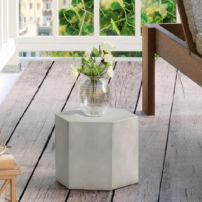 HOMPUS Concrete Side Table, Hexagon Outdoor Side Table, Modular Design Accent Table, Indoor Patio End Table, Light Grey Home Décor for Living Room, Bedroom or Backyard (14.5" L x 12.5" W x12 H)