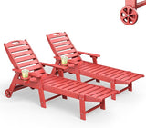 Lounge Chair Outdoor Set of 2, HDPE Chaise Lounge Outdoor, Pool Lounge Chair for Pool Poolside Deck Backyard Patio, Red - Photo 1
