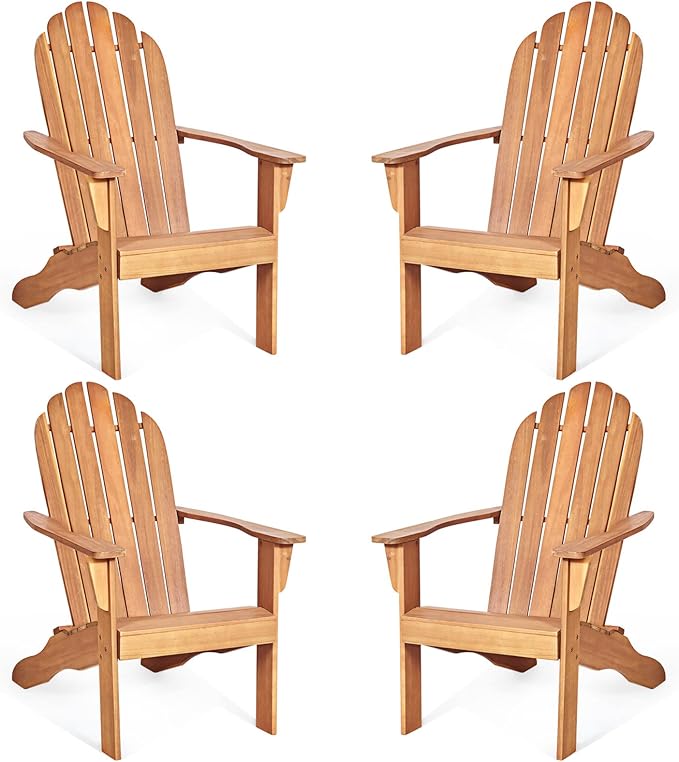 Tangkula Adirondack Chair, Acacia Wood Adirondack Lounger Chair, Outdoor Armchairs with Slatted Seating, Weather Resistant