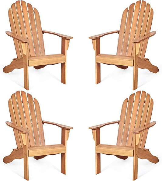 Tangkula Adirondack Chair, Acacia Wood Adirondack Lounger Chair, Outdoor Armchairs with Slatted Seating, Weather Resistant