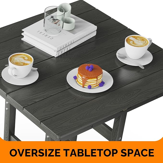 VINGLI 32" Outdoor Bar Table, HDPE Square Patio Bar Height Table with Umbrella Hole All Weather Tall Bistro Table for Patio, Garden, Poolside (Gray)