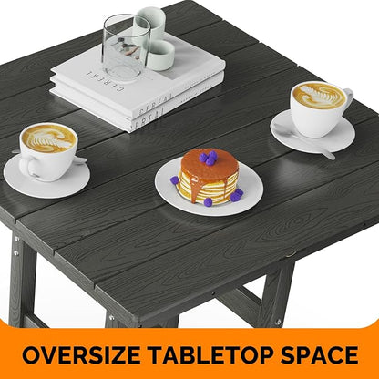 VINGLI 32" Outdoor Bar Table, HDPE Square Patio Bar Height Table with Umbrella Hole All Weather Tall Bistro Table for Patio, Garden, Poolside (Gray)