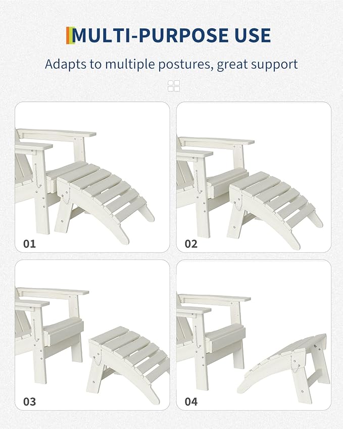 GarveeLife Folding Adirondack Ottoman for Adirondack Chair, HDPE All-Weather Footrest for in/Outdoor Patio Deck Backyard, White