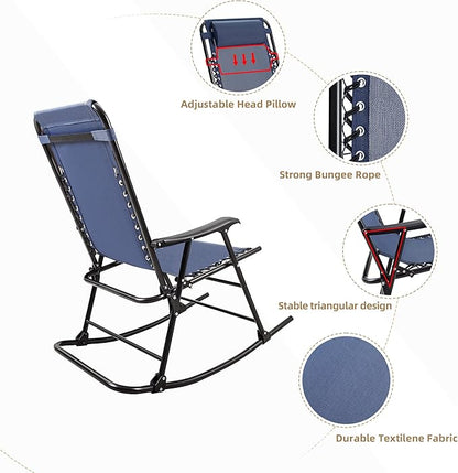 Flamaker Patio Rocking Chair Zero Gravity Chair Outdoor Folding Recliner Foldable Lounge Chair Outdoor Pool Chair for Patio, Poolside and Camping (Blue)