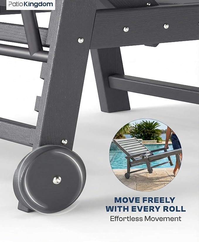 5-Position Adjustable Lounge Chair Outdoor, HDPE Outdoor Chaise Lounge with Cup Holder & Wheels - Photo 4