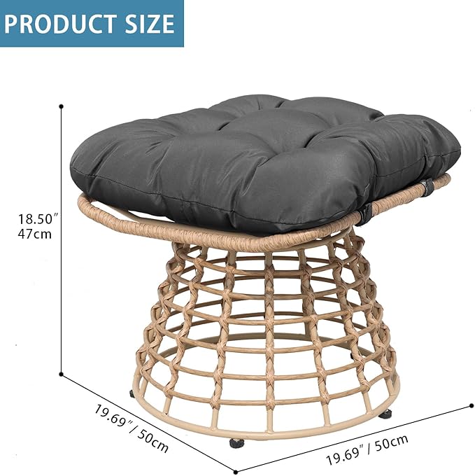 2 Pieces Swivel Outdoor Ottomans for Patio Foot Rest, PE Rattan Wicker Ottoman with Cushions - Photo 4