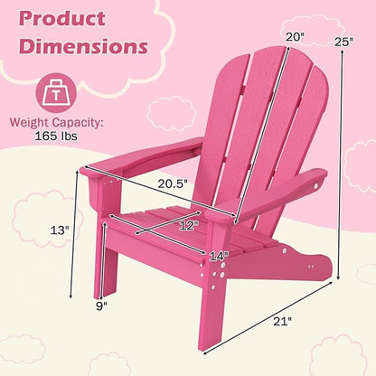 Costzon Kids Adirondack Chair, All-Weather HDPE Patio With High Backrest, Armrests, Fire Pit for Ages 3-8, Indoor Outdoor Lounge for Garden, Lawn, Yard (1,Pink)