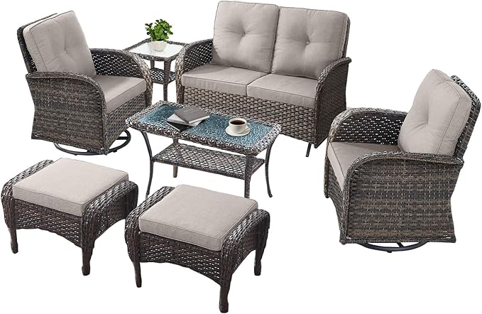 7 PCS Modern Wicker Patio Conversation Sets - Outdoor Swivel Chairs & Glider Loveseat - Ergonomic - Photo 2