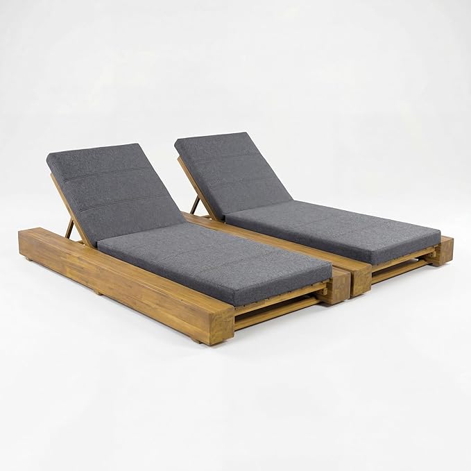 Christopher Knight Home Tory Acacia Wood Chaise Lounge Chair Outdoor Set of 2, Poolside Sun Lounger Recliner - Photo 5