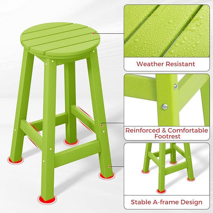Costaelm 24" Height Outdoor Bar Stools, All-Weather Bar Stools, Adirondack Poly Patio Round Bar Stool for Patio, Deck, Kitchen Counter and Garden, Lime