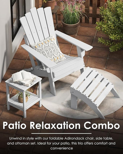 GREENVINES Folding-Adirondack-Chairs-Set-of-2 | HDPE Plastic | Throne Series | Fire Pit Chair | All Weather | for Outdoor Patio Deck Backyard Poolside | White