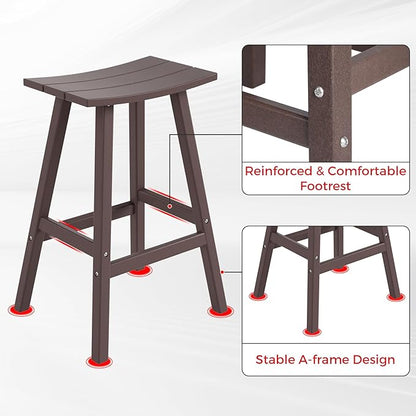 Costaelm All-Weather Bar Stools Set of 3, 29" Height Outdoor Bar Stools, Adirondack Poly Patio Bar Stool for Patio, Deck, Kitchen Counter and Garden, Dark Brown