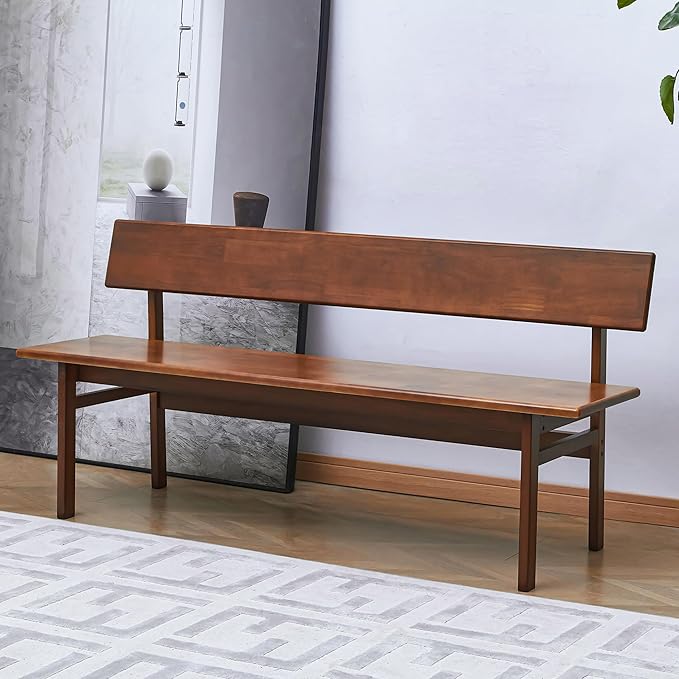 Outdoor indoor Bench, 47.2 Patio Garden and balcony Wooden Bench, Weatherproof Sturdy Wood Garden Bench with Seat for Porch, Park, Backyard, 600 Lbs Max Load, 2-Person Walnut Loveseat with Backrest