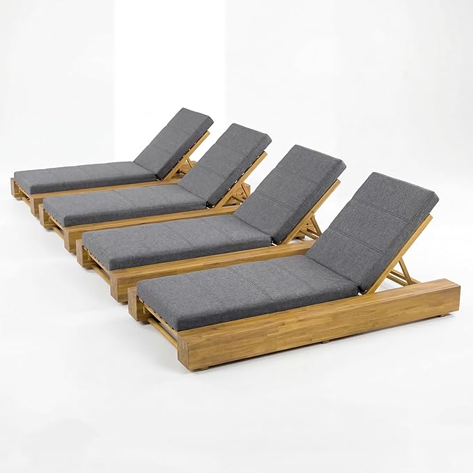 Christopher Knight Home Tory Acacia Wood Chaise Lounge Chair Outdoor Set of 4, Poolside Sun Lounger Recliner - Photo 5