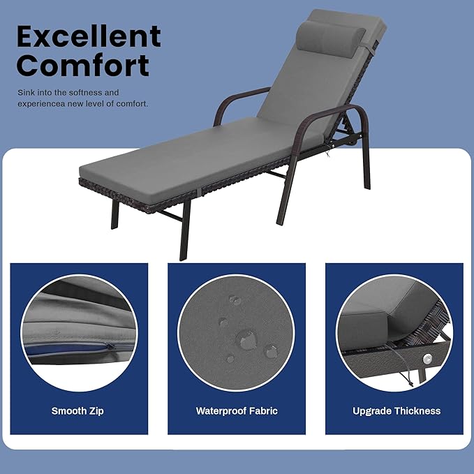 Patio Chaise Lounge Set 3 Pieces Pool Lounge Chairs - Photo 3