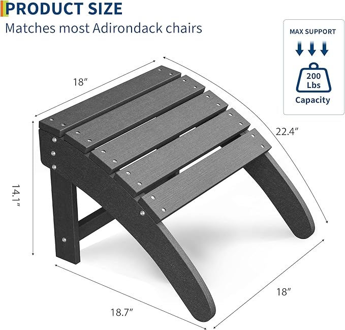 GarveeLife Ottoman for Adirondack Chair, HDPE Adirondack Ottoman Footrest, Weather Resistance Outdoor Footstool for Outside Porch Pool Lawn Backyard