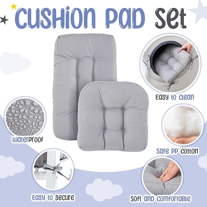Kids Rocking Chair Cushion Pad Set Toddler Rocking Chair Indoor Outdoor Wooden Rocker Child Patio Rocker for Porch Balcony Lawn Indoor Outdoor(White,Ages 6-10)