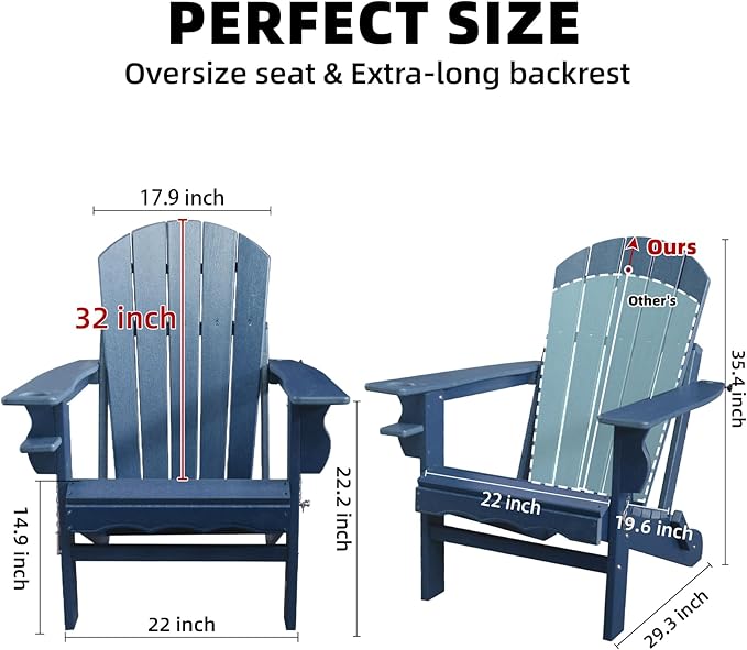 Folding Adirondack Chairs, HDPE Plastic Adirondack Chair with Cup Holder Weather Resistant - Photo 3