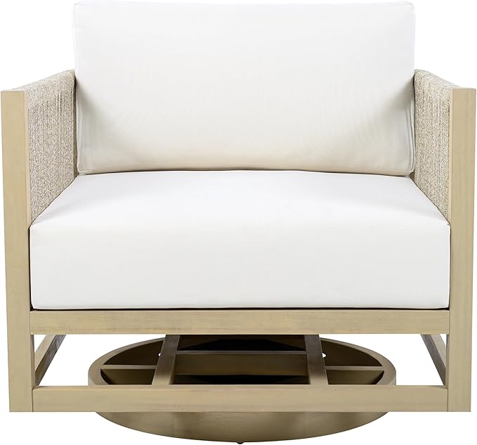 Christopher Knight Home Carlis Outdoor Acacia Wood Swivel Club Chair with Removable Cushion, 360° Rotating Patio Armchair for Garden, 360° Swivel Accent Chair, Light Teak+Cream