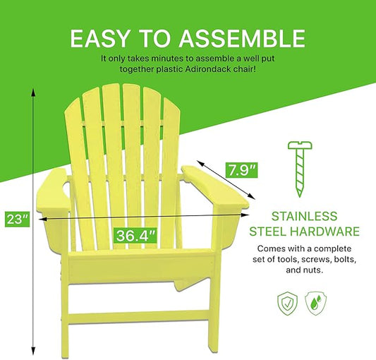 NewTechWood Atlantic Classic Curveback Plastic Weather Resistant Patio Adirondack Chair, Easy Installation, Widely Used in Outdoor, Fire Pit, Deck, Lawn, Outside, Garden Chairs (Sunburst)