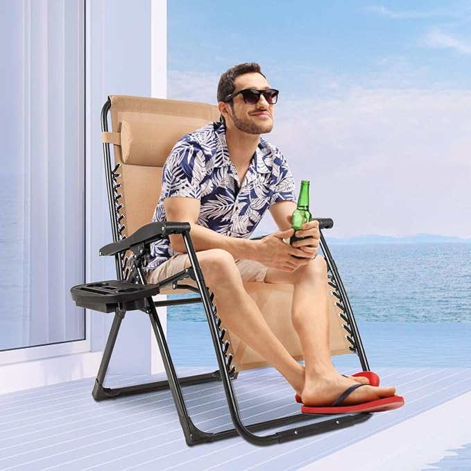 Goplus Oversized Zero Gravity Chair, XL-Extended Version, Outdoor Recliner w/Cup Holder & Detachable Headrest - Photo 9