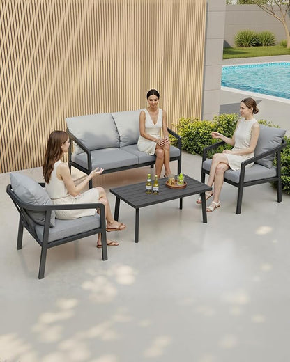 Patio Sofa Chairs Set of 2, Never-Rust Aluminum Outdoor Armchair with Removable Cushions, All Weather 2 Pieces Outdoor Club Chairs, Outdoor Sofa Chairs for Garden, Lawn, Backyard, Black | Never-Rust, Removable Cushions, All Weather, Wraparound Design