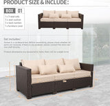 Outdoor Furniture Couch 3 Seater Sofa Outdoor Brown Wicker Sofa Deep Seat High Backrest Patio Couch with Non-Slip - Photo 2