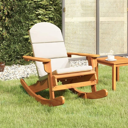 Outdoor Rocking Chair, Solid Acacia Wood Porch Rocker with Comfortable Cream White Cushions, Weather-Resistant Patio Furniture for Garden, Backyard, and Balcony