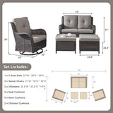 Rilyson Wicker Patio Furniture Set - 5 Piece Rattan Outdoor Sectional Conversation Sets with 2 Rocking Swivel Chairs - Photo 2