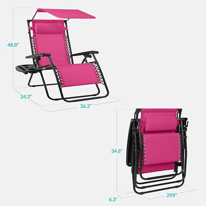Best Choice Products 30” Wide Folding Zero Gravity Outdoor Recliner Patio Lounge Chair w/Adjustable Canopy Shade - Photo 2