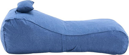 Merax Outdoor Bean Bag Chairs with Headrest, 71" L Large Lounger Chair for Adults Bean Bag Bed with Foam Filled for Patio Pool Balcony & Desk, Beige Fabric Outside Beanbag Chair, Navy Blue
