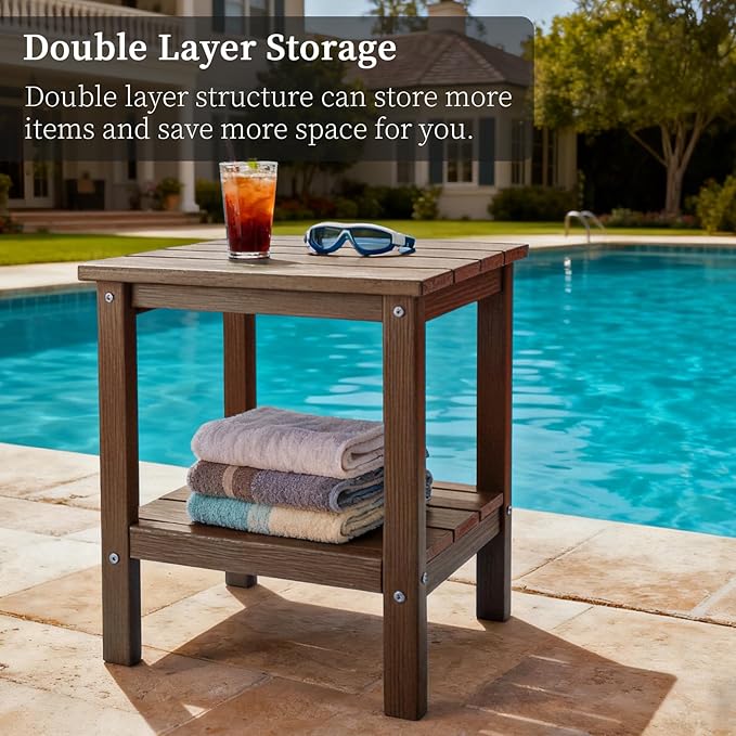Outdoor Side Table, Double Layer Small Side Tables, All Weather Adirondack Side Table - Photo 4