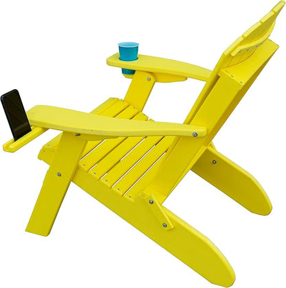 Furniture Barn USA Poly Folding Adirondack Chair with Smart Phone Holder, Lemon Yellow