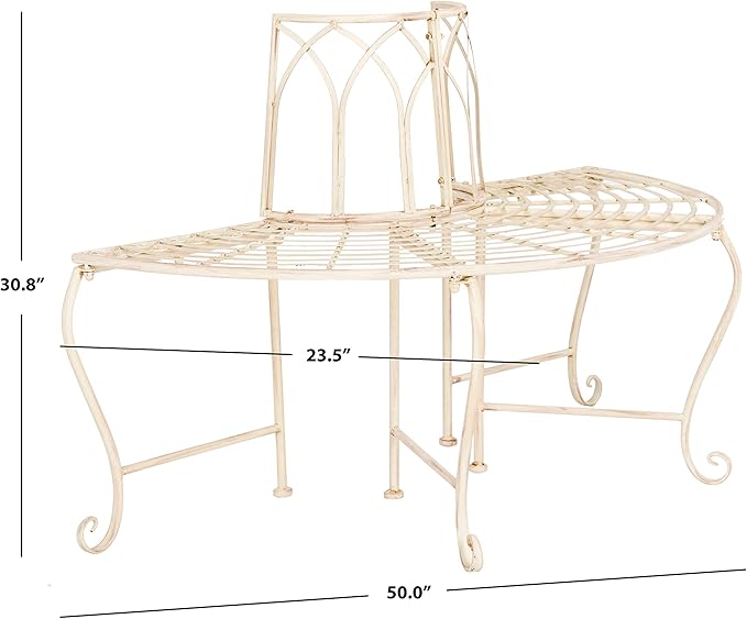 SAFAVIEH Outdoor Furniture Collection – Abia Antique White Distressed Wrought Iron 50-Inch Curved Tree Bench - Photo 3