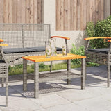 Grey PE Rattan Medium Durable Garden Table with Acacia Wood Top, 4-Person Seating - Photo 4