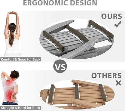 Outdoor Wooden Folding Adirondack Chair Set of 2 with Pre-Assembled BackRest, Wood Patio Chair for Garden Backyard Porch Pool Deck Firepit