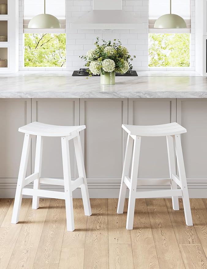 Weatherproof Bar Stools Set of 2, 28" Height Outdoor Bar Stools Holds up to 400 lbs, Saddle Seat - Photo 7