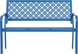 ONBRILL 50" Outdoor Bench, Garden Benches with Galvanized Metal Frame, Front Porch Bench with Floral Backrest - Photo 1