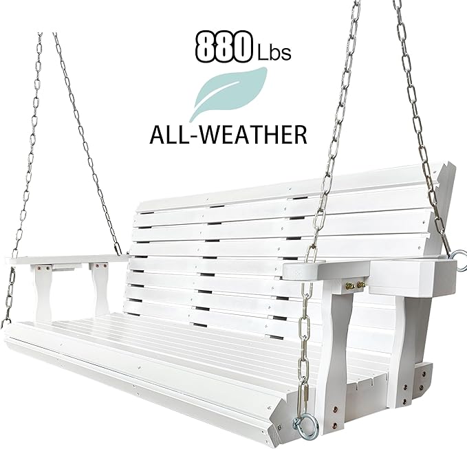 Wooden Porch Swing 3-Seater, High Backrest and Deep Seat, Bench Swing with Cupholders, Hanging Chains and 7mm Springs - Photo 3