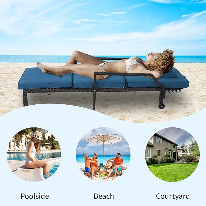 Patio Chaise Lounge – Adjustable Outdoor Lounge Chairs with Cushions & Headrest – All-Weather Rattan Reclining Lounge - Photo 4