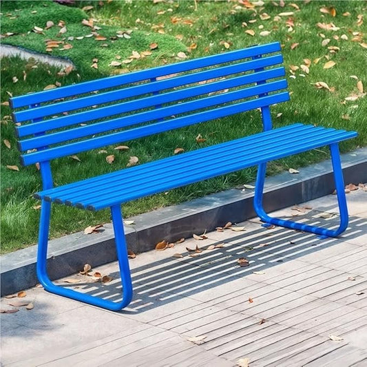 Modern Metal Garden Bench, Weatherproof Colorful Outdoor Bench, Sturdy Steel Frame Long Chair for Park, Lawn, Yard, Porch(Blue,59.1in)