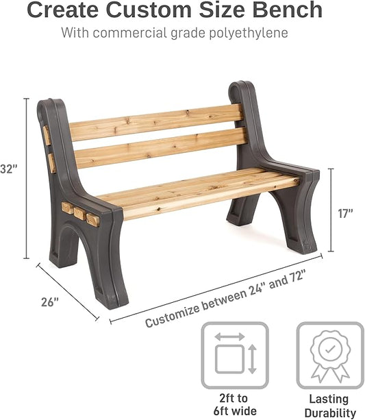 RTS Home Accents Custom Length Lightweight Indoor or Outdoor Bench Ends with Backrest (Wood & Screws Sold Separately), Graphite