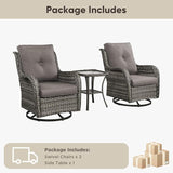 Belord 3 PCS Patio Furniture Set - Mixed Grey Wicker Swivel Rocking Chair Set with Side Table - Photo 8