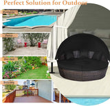 Tangkula Patio Round Daybed with Retractable Canopy, Outdoor Wicker Rattan Furniture Sets - Photo 7